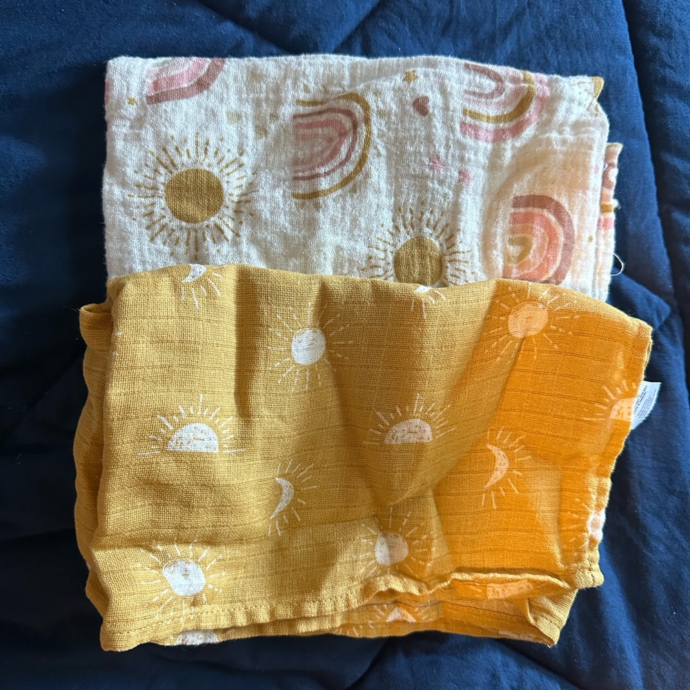 Sun and Moon Muslin Swaddle Blankets